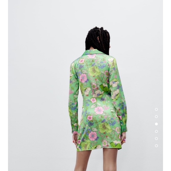 ZARA BLOGGERS FAV SATIN EFFECT PRINT DRESS ~ green - Picture 10 of 10